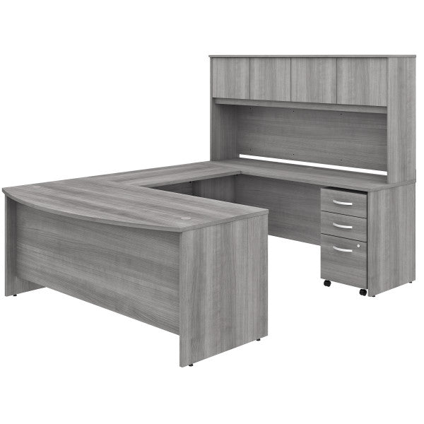 Shop Bush Furniture for you Studio C 72W x 36D U Shaped Desk with Hutch and Mobile File Cabinet 02 STC003PGSU  color platinum gray