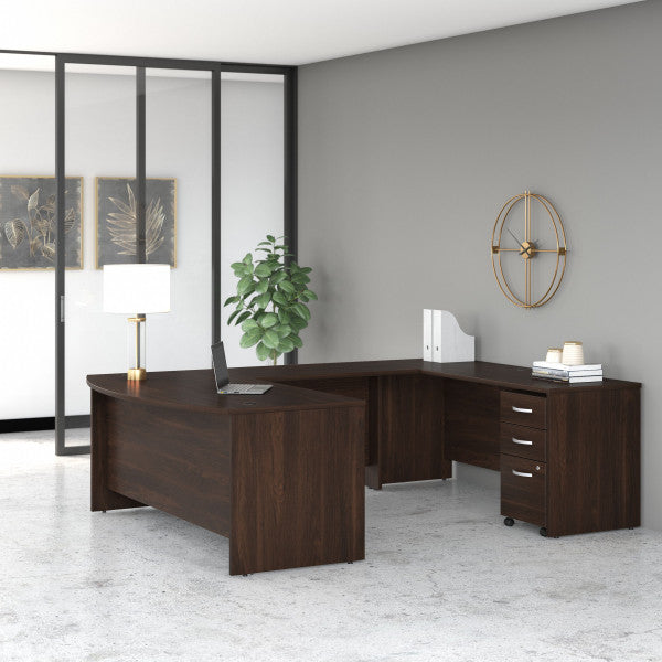 Shop Bush Furniture for you Studio C 72W x 36D U Shaped Desk with Mobile File Cabinet 01 STC004BWSU  color black walnut