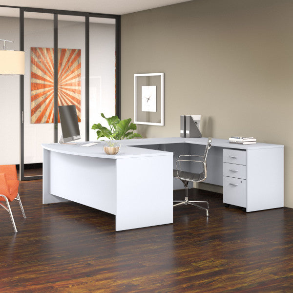 Shop Bush Furniture for you Studio C 72W x 36D U Shaped Desk with Mobile File Cabinet 01 STC004WHSU  color white