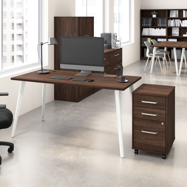 Shop Bush Furniture for you Vista 60W Desk with Splayed Metal Legs and 3 Drawer Mobile File Cabinet 01 VST002BWSU  color black walnut