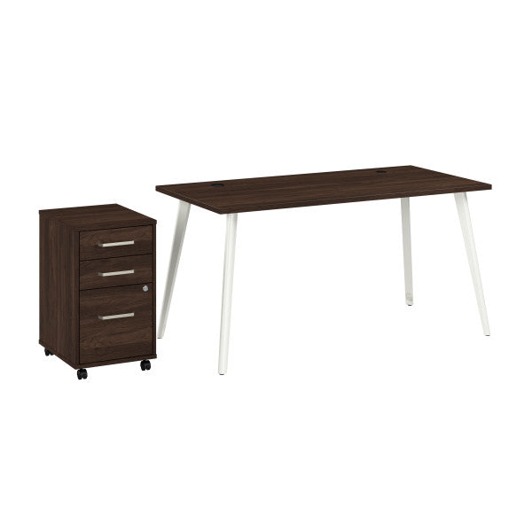 Shop Bush Furniture for you Vista 60W Desk with Splayed Metal Legs and 3 Drawer Mobile File Cabinet 02 VST002BWSU  color black walnut