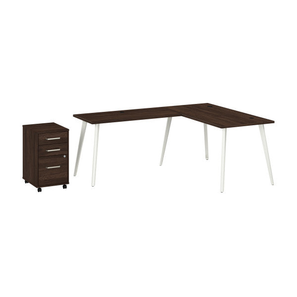 Shop Bush Furniture for you Vista 60W L Shaped Desk with Splayed Metal Legs and Mobile File Cabinet 02 VST008BWSU  color black walnut