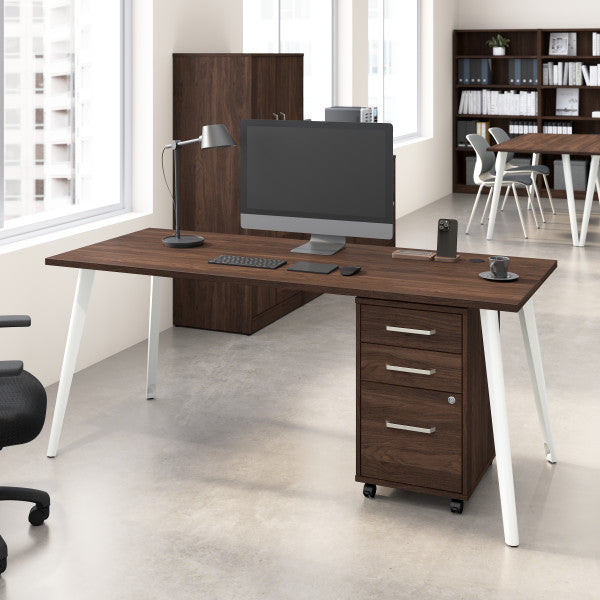 Shop Bush Furniture for you Vista 72W Desk with Splayed Metal Legs and 3 Drawer Mobile File Cabinet 01 VST001BWSU  color black walnut