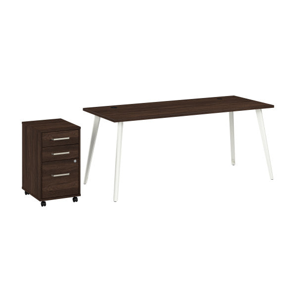 Shop Bush Furniture for you Vista 72W Desk with Splayed Metal Legs and 3 Drawer Mobile File Cabinet 02 VST001BWSU  color black walnut