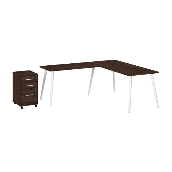 Shop Bush Furniture for you Vista 72W L Shaped Desk with Splayed Metal Legs and Mobile File Cabinet 02 VST007BWSU  color black walnut